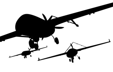 Obraz premium Silhouette of military combat drones on white background
