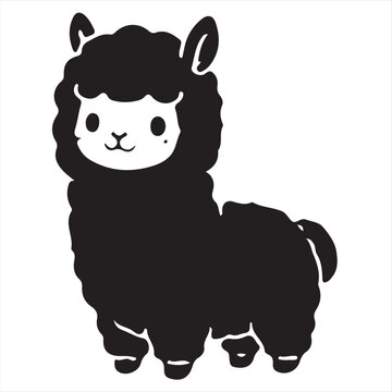 Cute baby alpaca silhouette vector illustration. Adorable cartoon little llama or guanaco standing with fluffy wool, isolated on white background. Perfect for kids design, t-shirt prints, laser cuttin