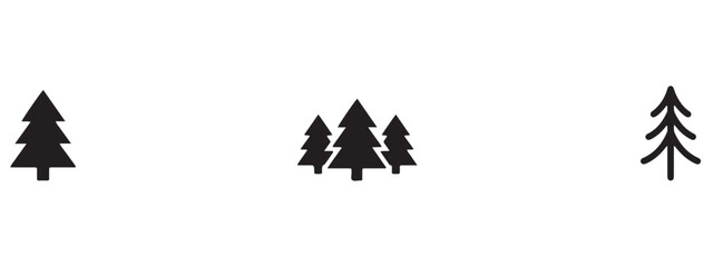 Set of simple pine tree and forest silhouette icons with evergreen © Qureshi