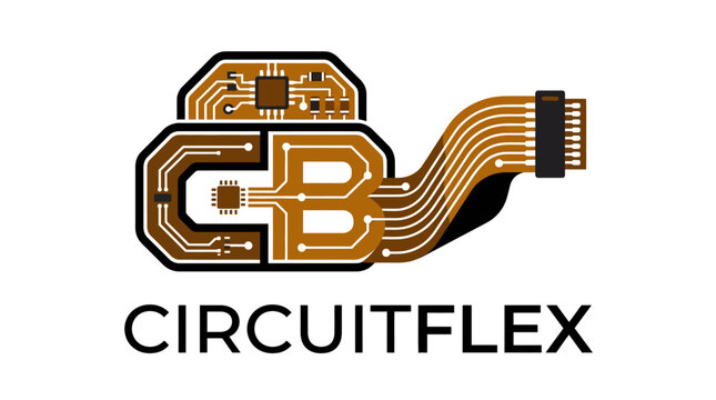 Circuitflex logo with flexible orange circuit board paths.