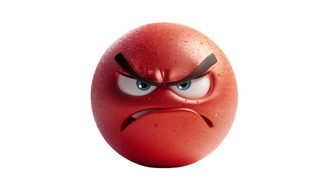 Red angry emoji frowning with expressive face on black background