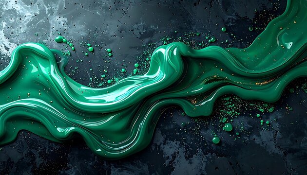 Vibrant green sea snake swimming underwater in dark water.