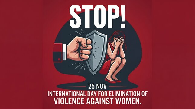 Flat Design Fist Shield Protecting Woman Silhouette Stop Violence Against Women Concept