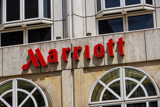 Marriott Logo Displayed on the Vienna Marriott Hotel Building in Vienna, Austria.