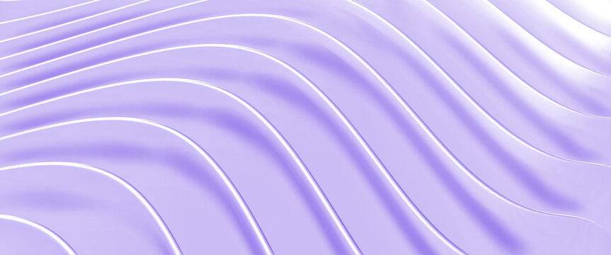 Light purple curved geometric shapes 3D background, abstract wave background, rendered illustration.