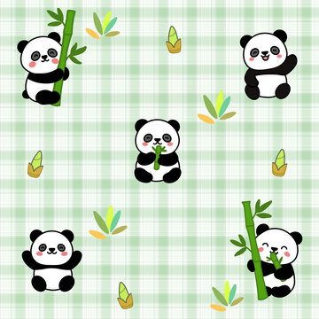 Cute Panda Bamboo Seamless Pattern