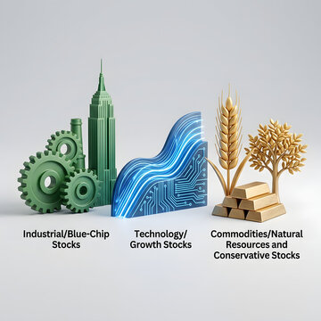 Diverse investment portfolio growth chart with symbols.