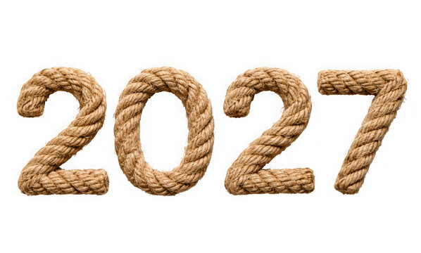 Number 2027 made of thick rope isolated on transparent background
