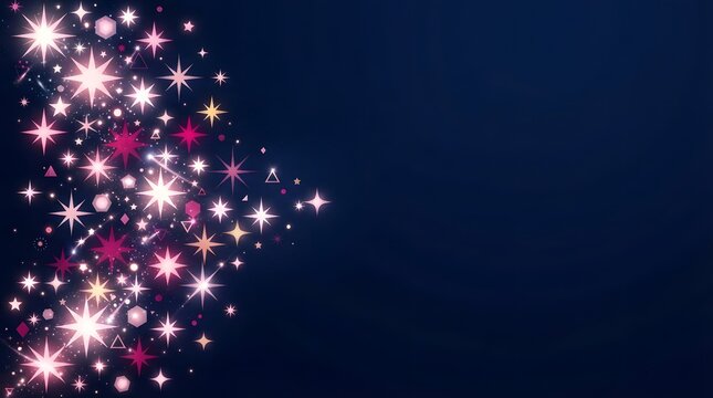 Abstract background featuring a cluster of glowing white stars and soft purple bokeh lights on dark blue
