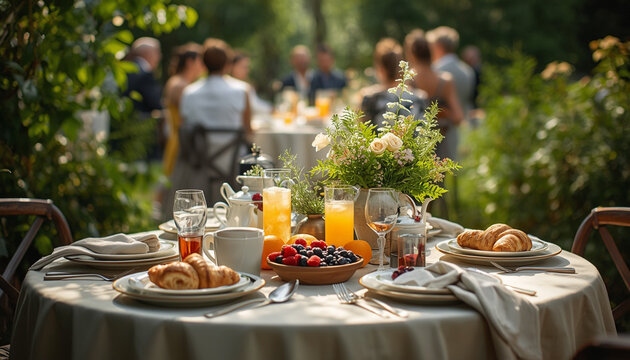 Elegant Summer Brunch Table in Garden, Outdoor Celebration and Entertaining Concept