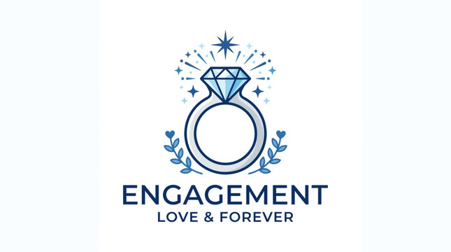 Diamond engagement ring logo with laurel wreath
