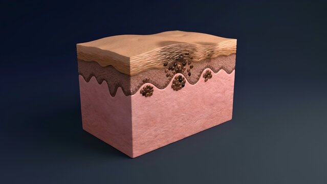 3D Medical Illustration of Melanocytic Proliferation in Human Skin Layers