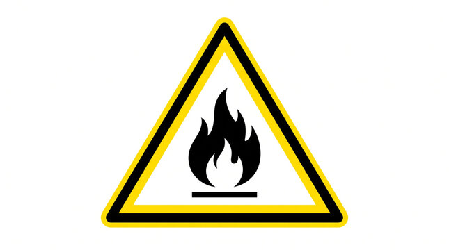 Flammable warning sign icon. Triangle hazard symbol for fire safety and chemical danger.