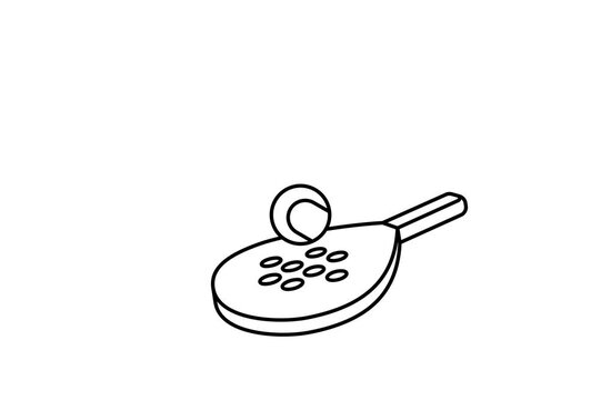 Minimalist Line Art Animation of a Padel Racket Juggling a Ball . Continuous Up and Down Motion, White Background, 2D Vector Illustration Style.
