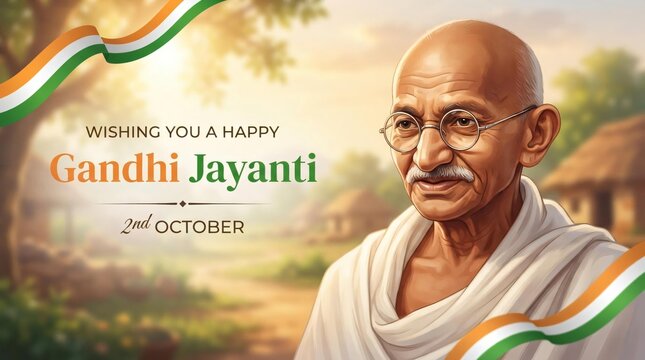 Gandhi Jayanti Vintage Style Illustration with Warm Sun Rays