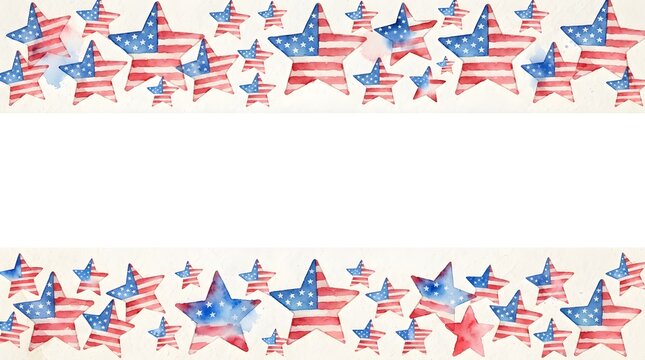 Watercolor patriotic border with american flag stars and stripes pattern for fourth of july holiday background design