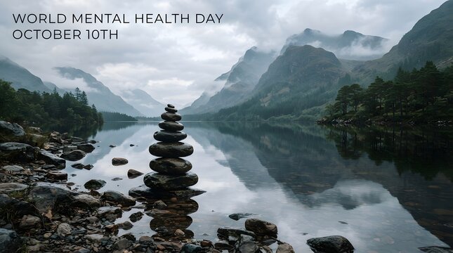 A peaceful stone cairn balanced on the rocky shore of a serene mountain lake in glacier national park