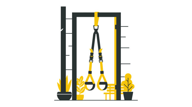 Fitness suspension trainer hanging on a black gym frame.
