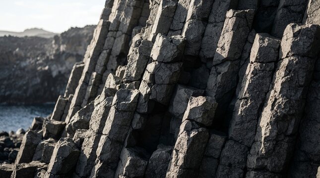 Hexagonal Basalt Columns Formed by Volcanic Activity.