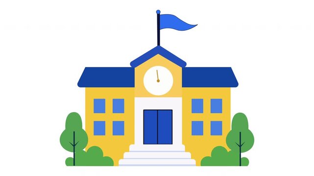 Animated school building video flat vector illustration motion graphic back to school and education concept