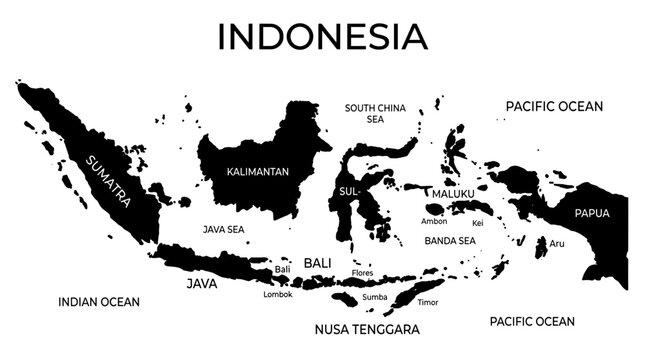 Indonesia map, black silhouette vector isolated on White Background