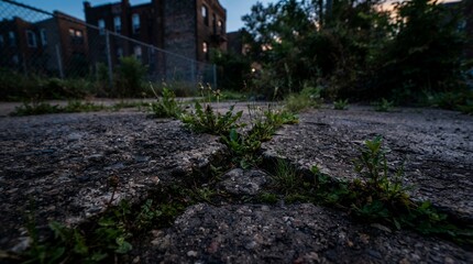 Fototapeta premium Urban Overgrowth Nature Reclaiming Abandoned City Lot.