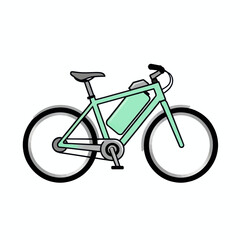 Obraz premium Minimalist flat vector illustration of a modern mint green bicycle with black tires and seat isolated on a plain white background, perfect for eco-friendly lifestyle and cycling concept