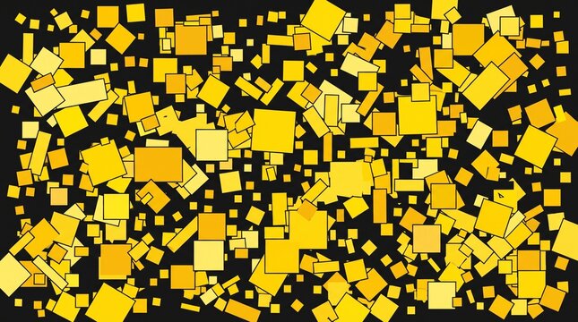 random squares yellow shape vector on black background. rectangluar sartwork.