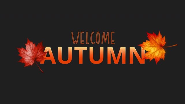 Autumn sale special offer text title animation with falling red and orange maple leaves isolated on transparent alpha background 4k 5