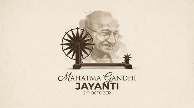 Spinning wheel illustration, Happy Gandhi Jayanti, 2nd October