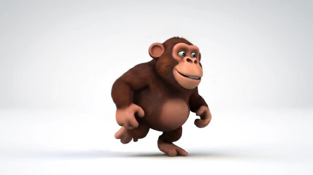 Happy cartoon monkey running on white background