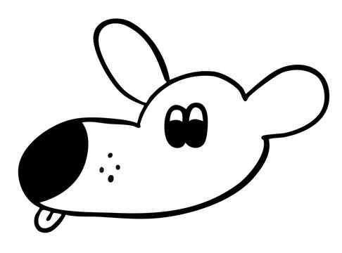 Hand drawn puppy head shape outline for kid colouring book, art, painting, dog cartoon, characters, comic, tattoo, pet shop, vet, animal, home decor, house, yard, playtime, plush toy, kid doll, woof