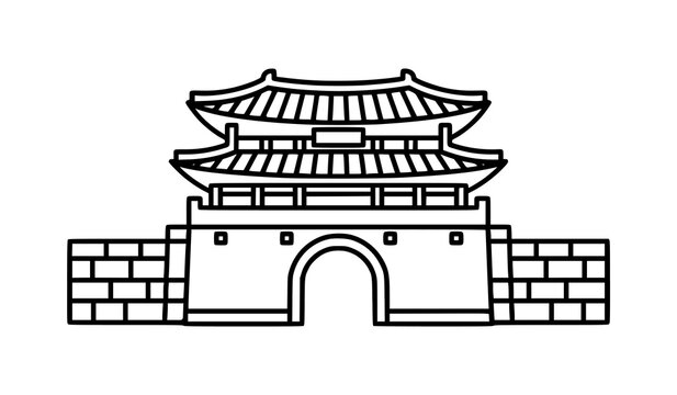 Korean Hwaseong Fortress Outline Vector Icon