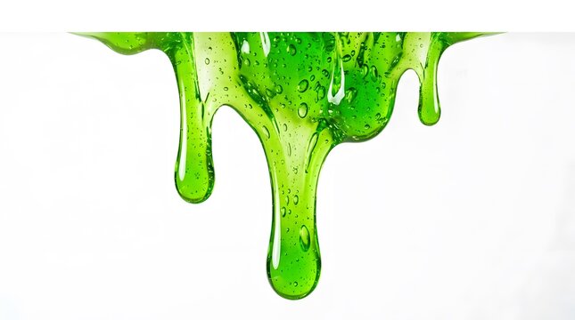 Green slime dripping isolated on white background