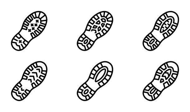 70 Six Diverse Boot Sole Tread Patterns, Vector Icons for Footwear Design, Outdoor Adventure Gear, Hiking Shoe Prints, Rugged Traction Elements 100
