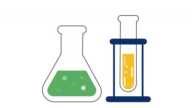 Animated science laboratory glassware flask and test tube video flat vector illustration motion graphic chemistry concept