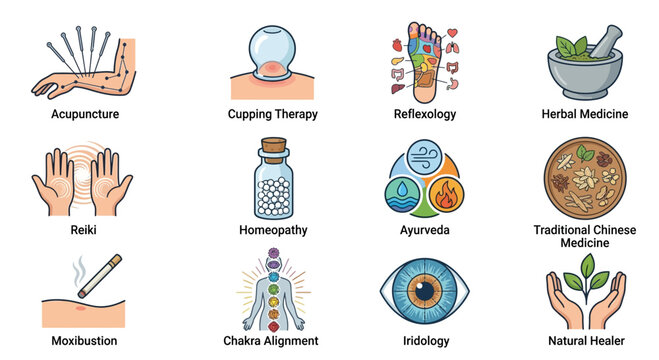 Alternative Medicine and Holistic Healing Modality Icons for Wellness Practitioners
