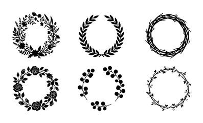 Fototapeta premium 70 Floral Wreath Vector Collection, Botanical Decorative Circles, Organic Nature Elements, Hand-Drawn Flourish Frames, Elegant Floral Accents 100