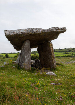 Dolmen or cromlech, a Neolithic tomb in the Burren, County Clare, Ireland