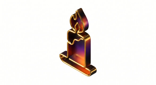 3D Isometric Continuous Gold Line Candle, Minimalist Candle Outline Sculpture in High-Shine Gold Wire.
