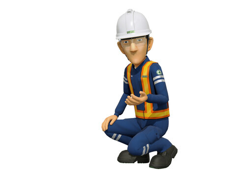 Industrial worker is presenting something on the floor