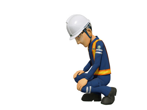 Industrial worker is looking something on the floor
