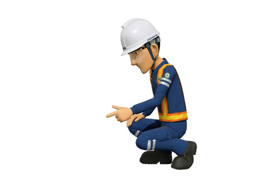Industrial worker is presenting something on the floor