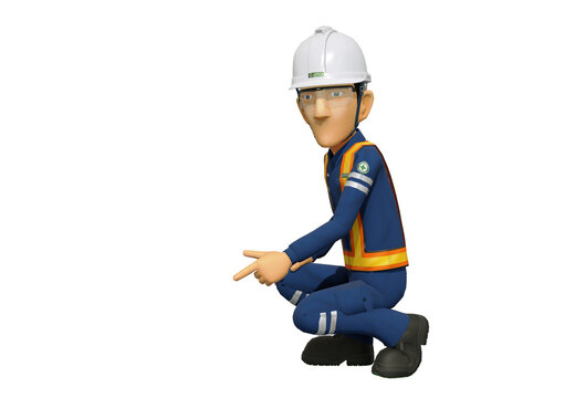 Industrial worker is presenting something on the floor