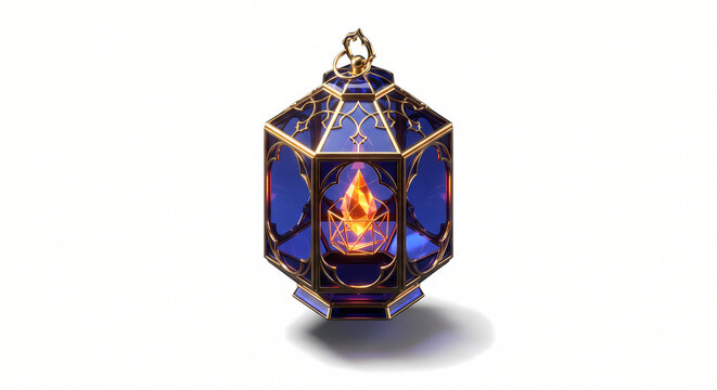 3D Isometric Sapphire Glass Candle Cage, Translucent Sapphire Glass Lantern Cage Enclosing Candle Flame