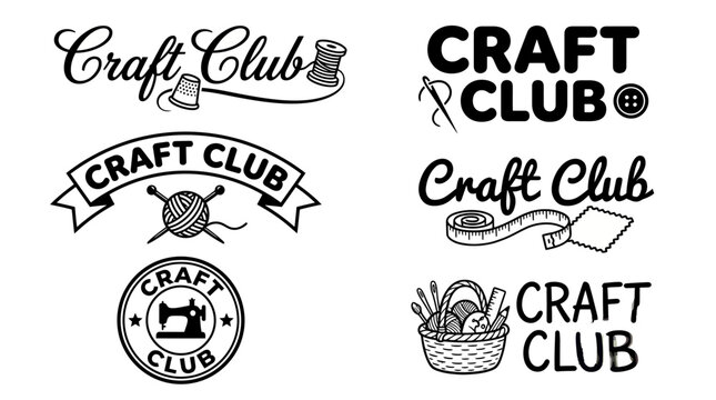 A diverse collection of logos designed for craft clubs, featuring artistic elements that represent creativity, community, and the joy of crafting and handmade projects.