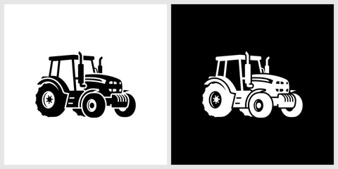 Modern Farm Tractor Icon and Logo Design in Black and White © nizar