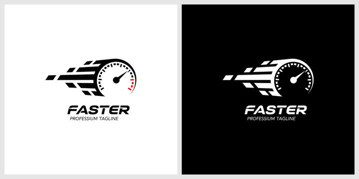 Dynamic Speedometer Logo with Motion Lines - Faster Concept