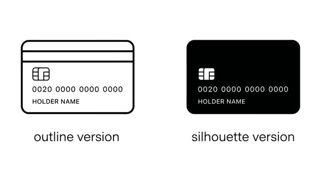 Credit Card Outline and Silhouette: A clean, graphic representation of a credit card, presented in both an outline version and a solid silhouette.