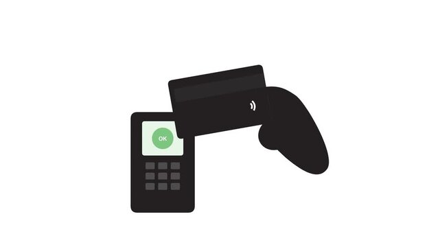 Contactless payment animation on a black card reader with success mark